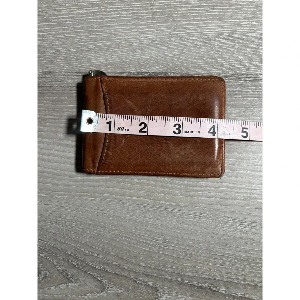 Amelleon Mens Brown Leather RFID Blocking Bifold Money Clip Wallet ID Window